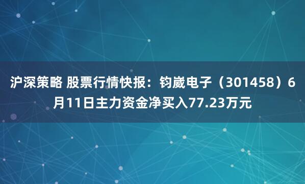 沪深策略 股票行情快报：钧崴电子（301458）6月11日主力资金净买入77.23万元