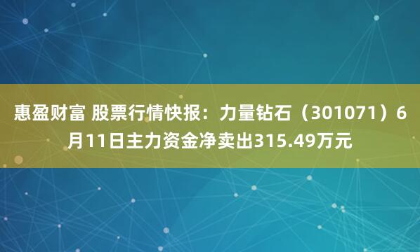 惠盈财富 股票行情快报：力量钻石（301071）6月11日主力资金净卖出315.49万元